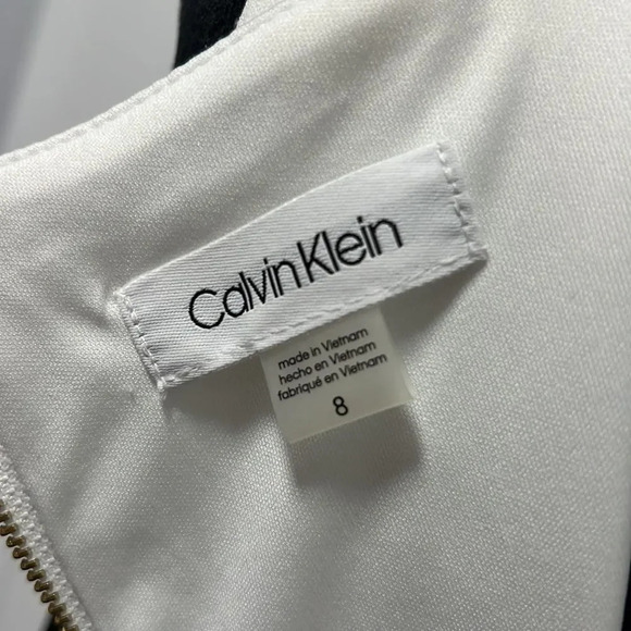 Calvin Klein dress white with gold zipper tank top ruffle bottom with lace size8 - Picture 9 of 10